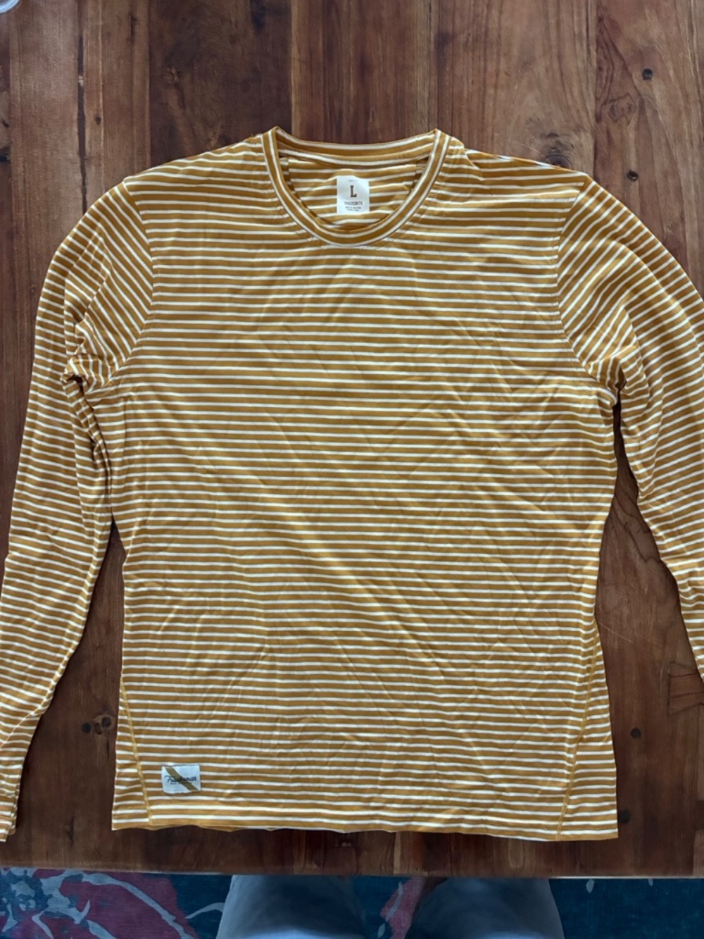 Men's Tracksmith Horizon Long Sleeve — Gold/Ivory Stripe | Size L